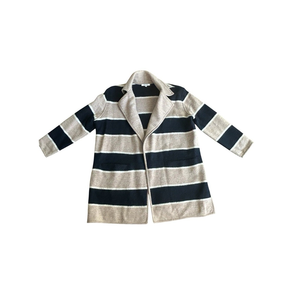 Madewell Ballard Striped Sweater Coat XS Merino Wool Tan Navy Cardigan $198 - Picture 4 of 7